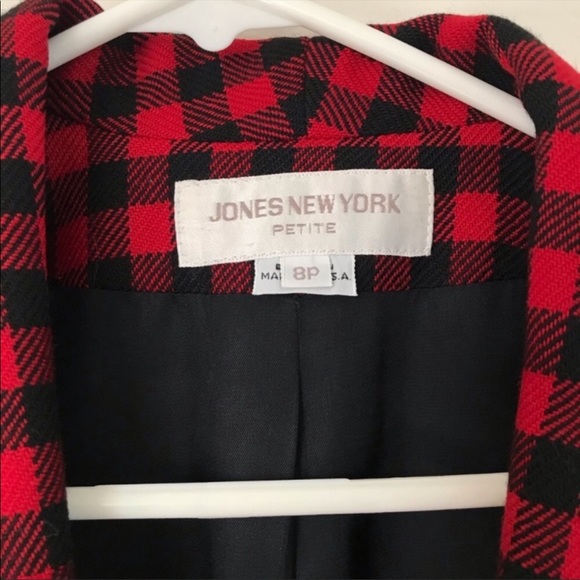 🌲 Vintage Wool Red & Black Check / Plaid Blazer - Picture 8 of 13